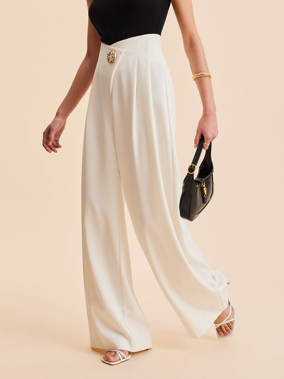 Embellished High-Waist Wide-Leg Trousers