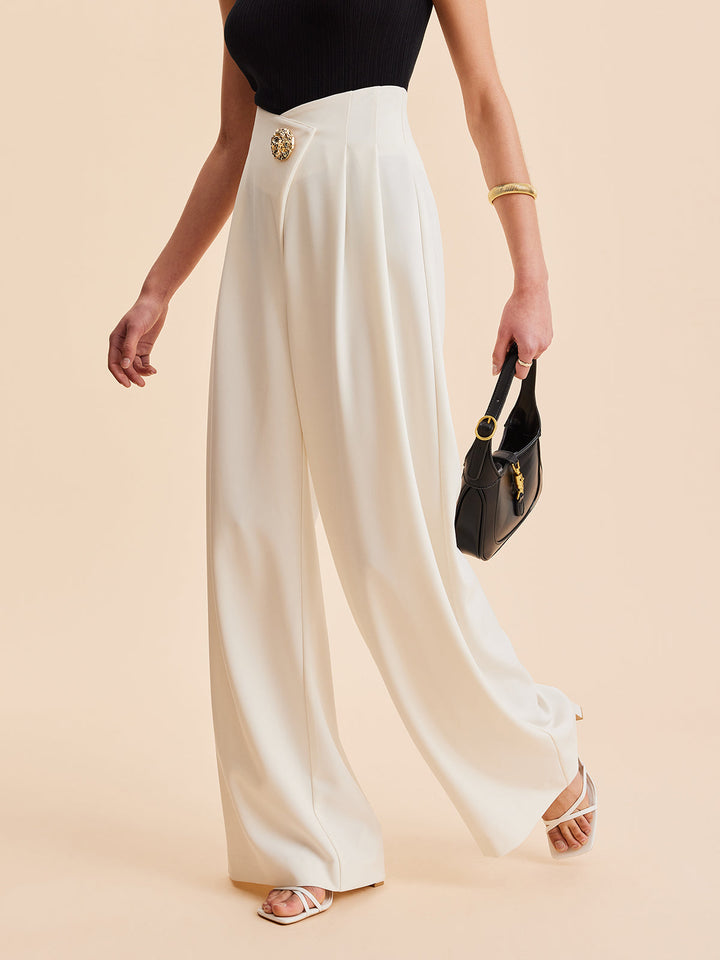Embellished High-Waist Wide-Leg Trousers