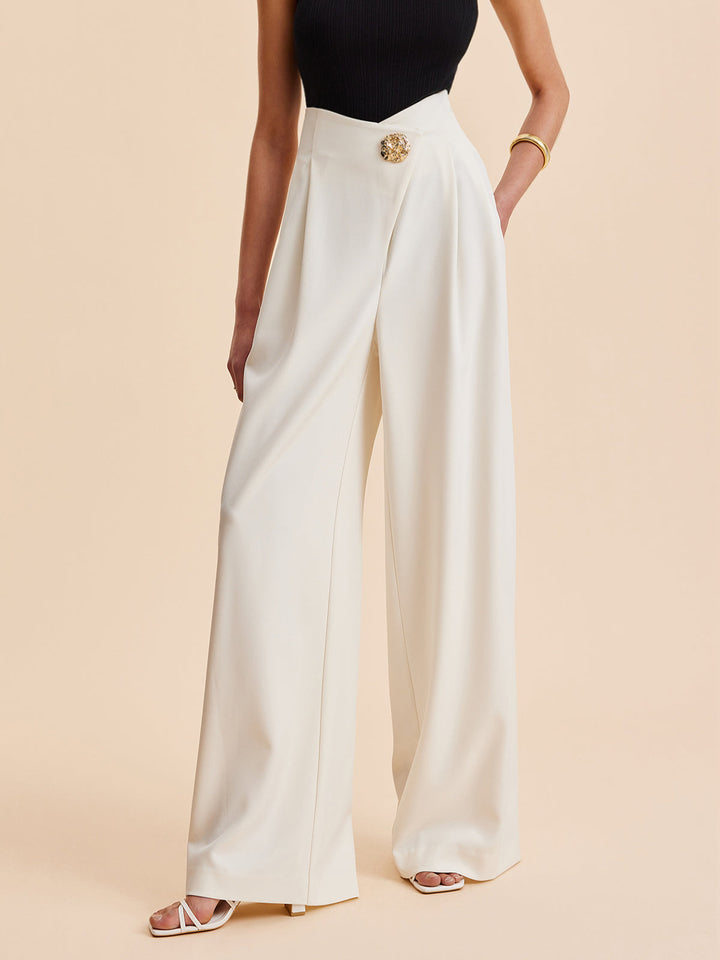 Embellished High-Waist Wide-Leg Trousers
