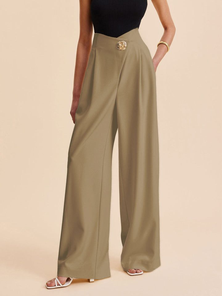 Embellished High-Waist Wide-Leg Trousers