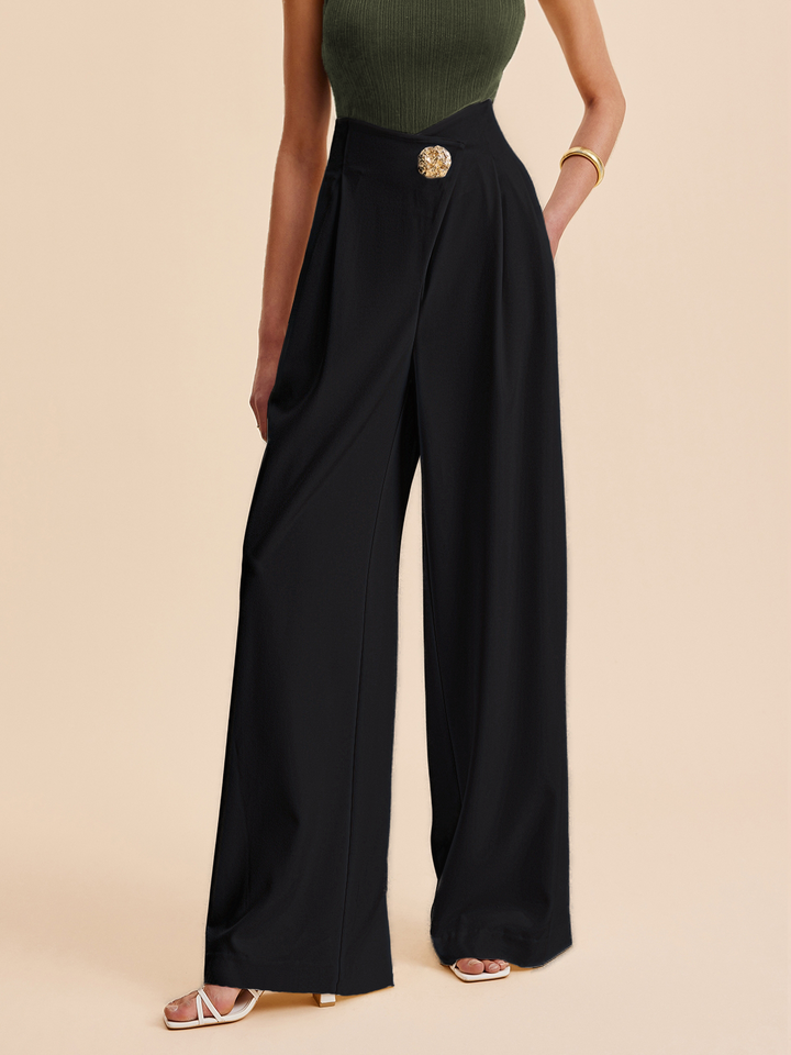 Embellished High-Waist Wide-Leg Trousers