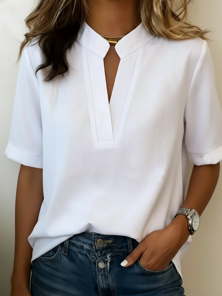 Kaelia | Women’s Short Sleeve Top featuring a Small V Opening
