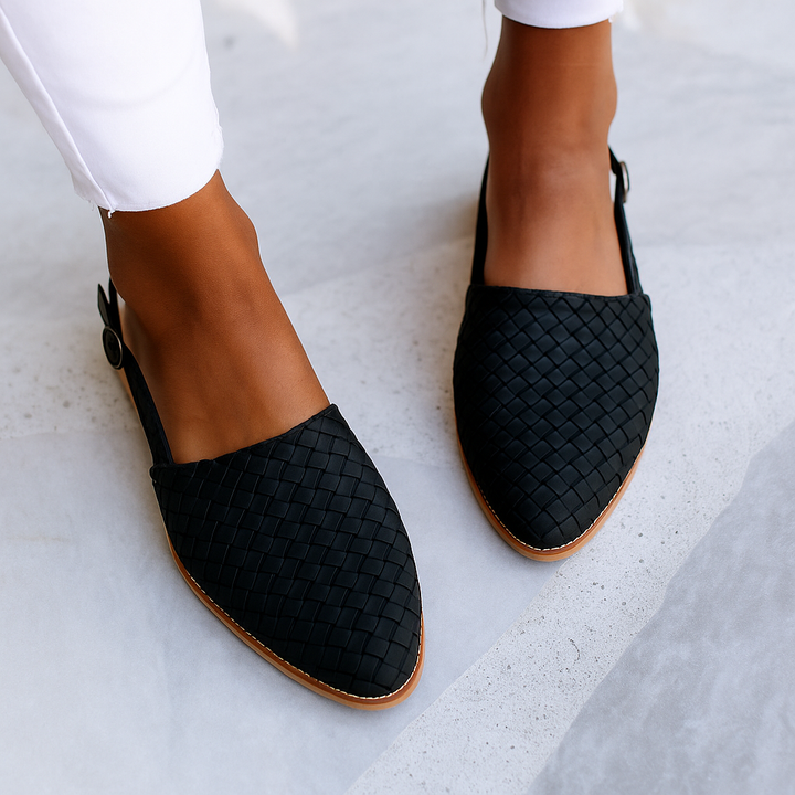 Maribel | Women’s slip-on flats featuring woven-look touch