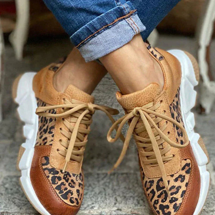 Vaylena | Women’s Lace-Up Trainers featuring Animal Print Panels