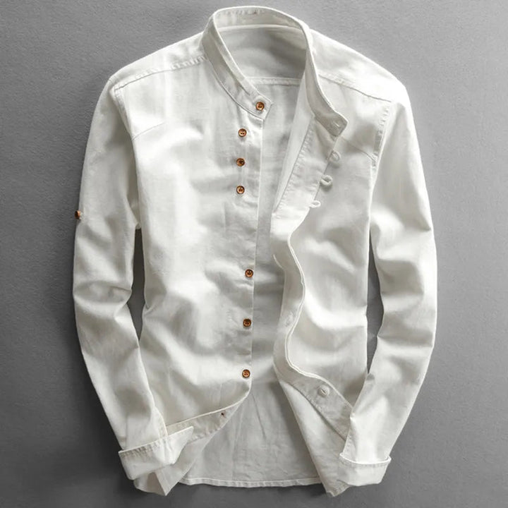 Caspar | Men’s Stand Collar Shirt with Button Trim