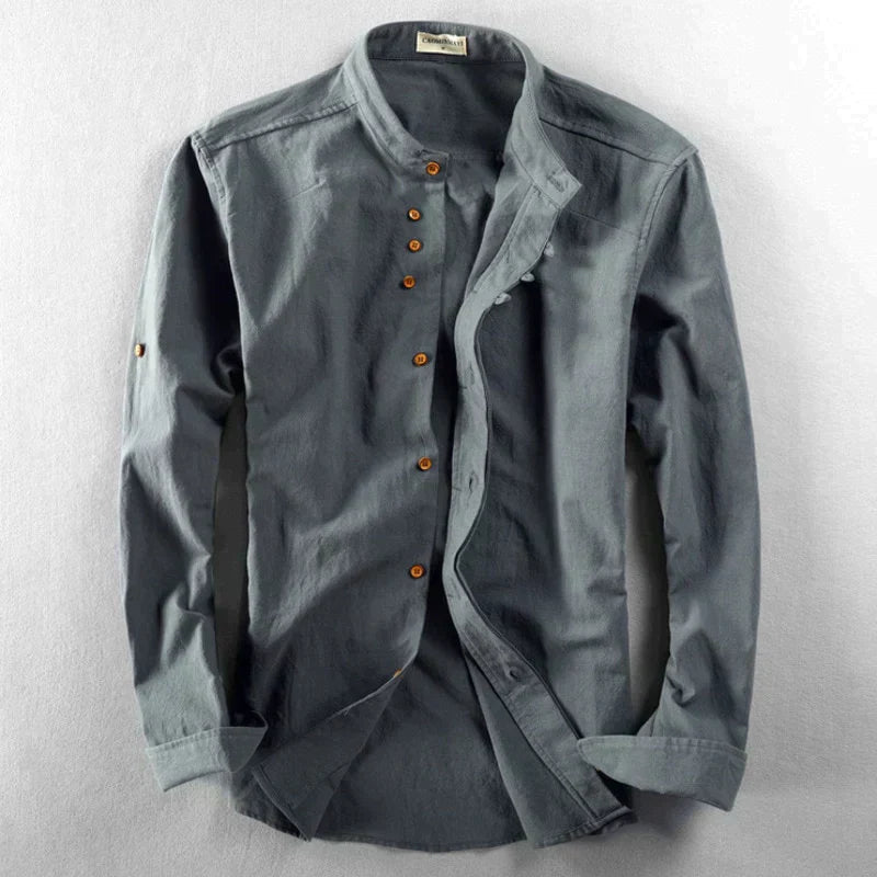 Caspar | Men’s Stand Collar Shirt with Button Trim