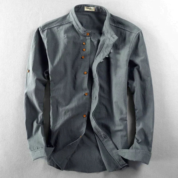 Caspar | Men’s Stand Collar Shirt with Button Trim