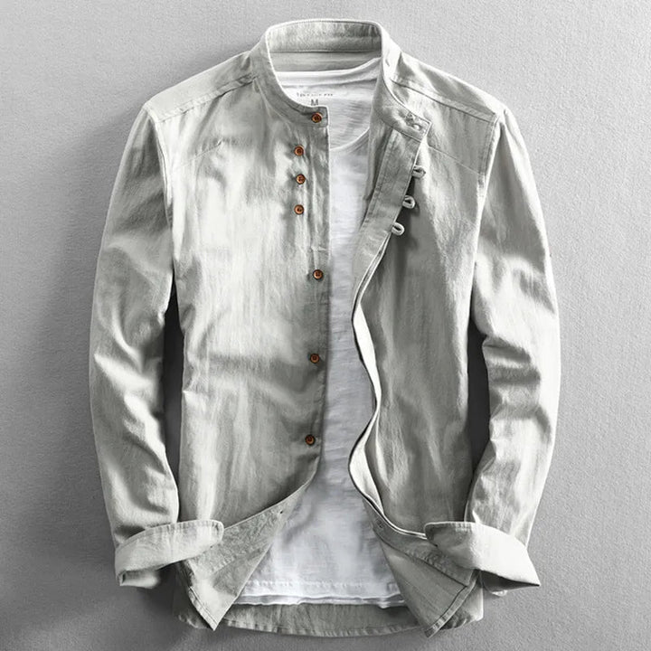 Caspar | Men’s Stand Collar Shirt with Button Trim