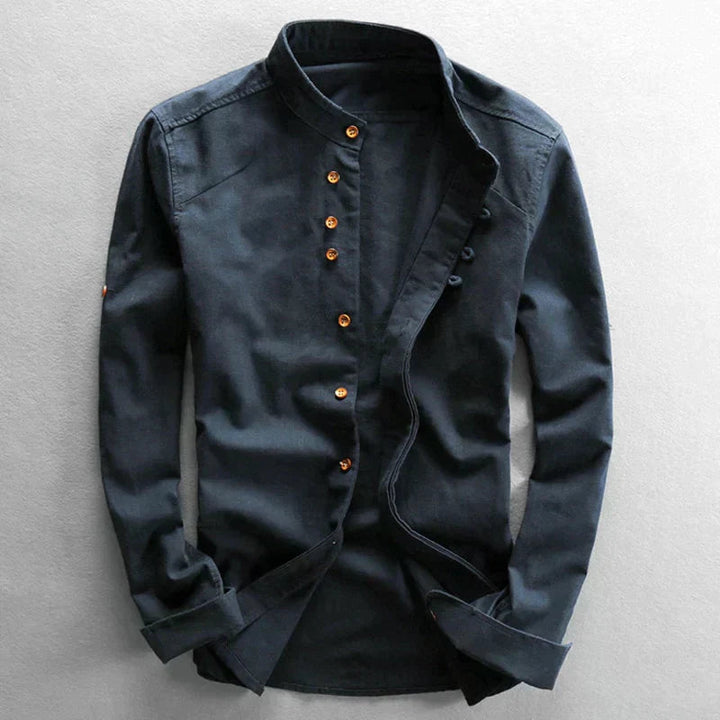 Caspar | Men’s Stand Collar Shirt with Button Trim