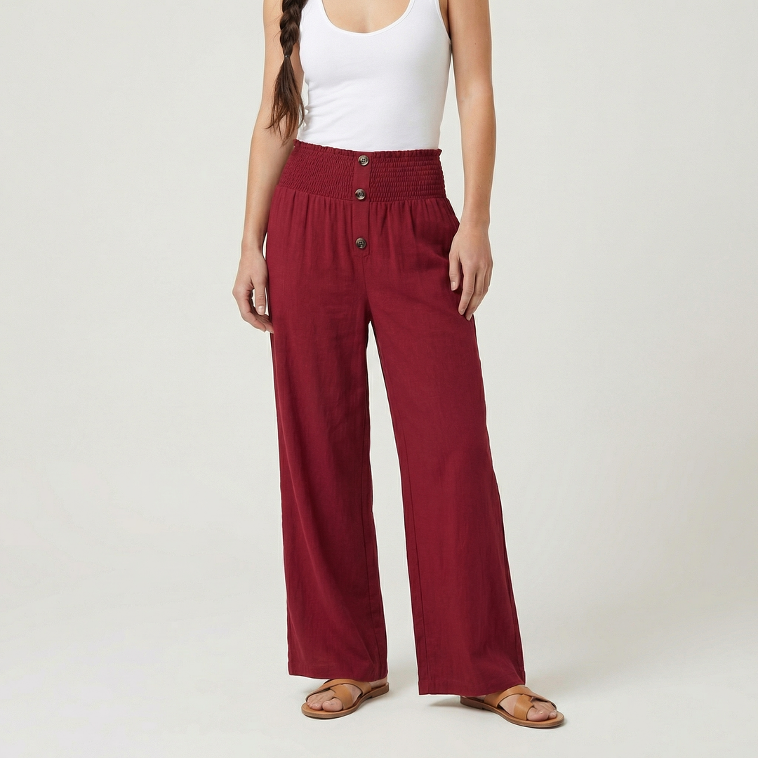Lunara | Women’s Flowy Trousers with Button Waist Feature