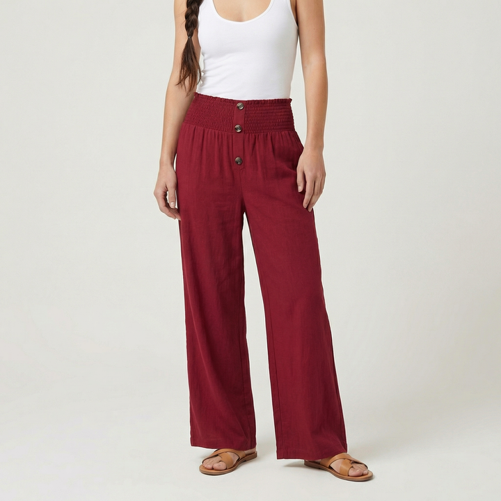 Lunara | Women’s Flowy Trousers with Button Waist Feature