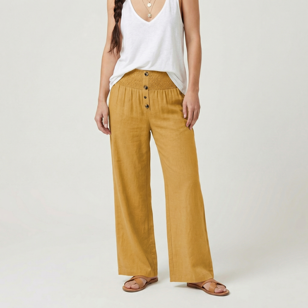 Lunara | Women’s Flowy Trousers with Button Waist Feature