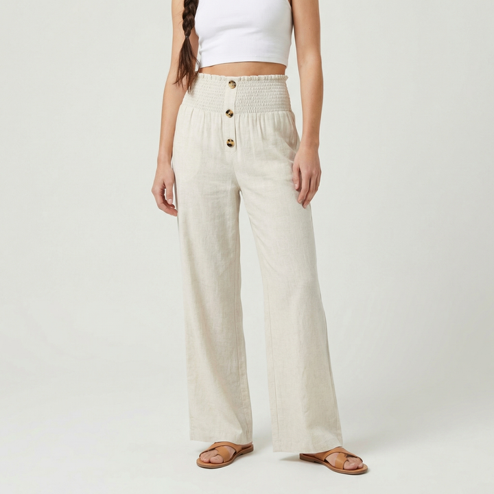 Lunara | Women’s Flowy Trousers with Button Waist Feature