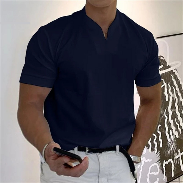 Dario | Men’s Short Sleeve Shirt featuring a Sharp Neck Accent