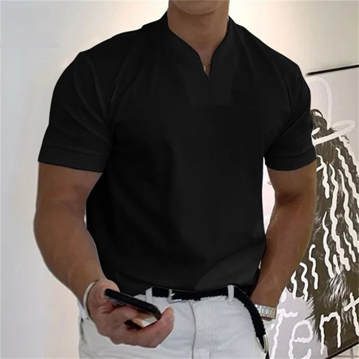 Dario | Men’s Short Sleeve Shirt featuring a Sharp Neck Accent