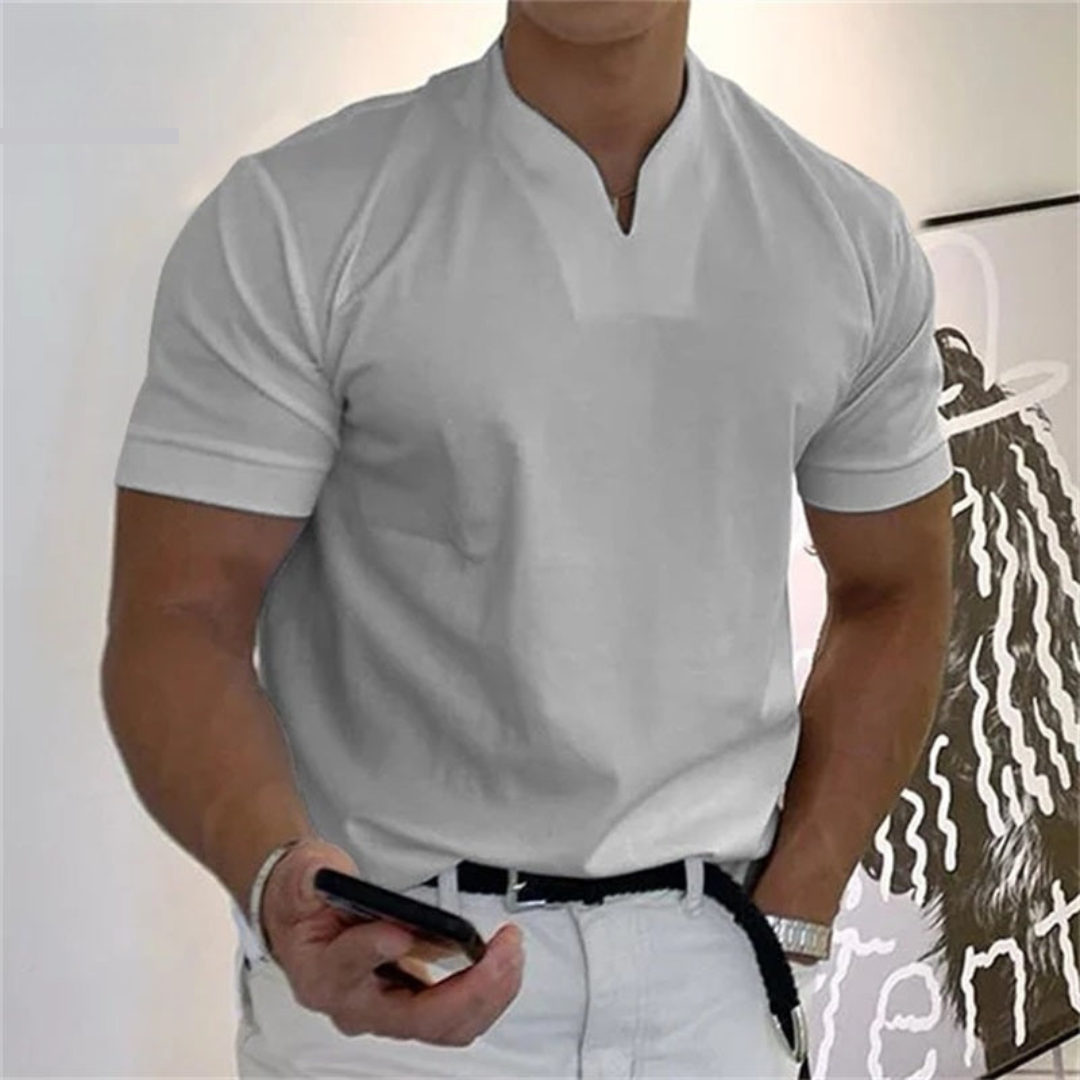 Dario | Men’s Short Sleeve Shirt featuring a Sharp Neck Accent
