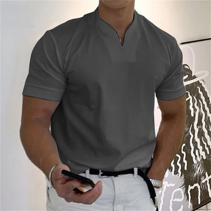 Dario | Men’s Short Sleeve Shirt featuring a Sharp Neck Accent