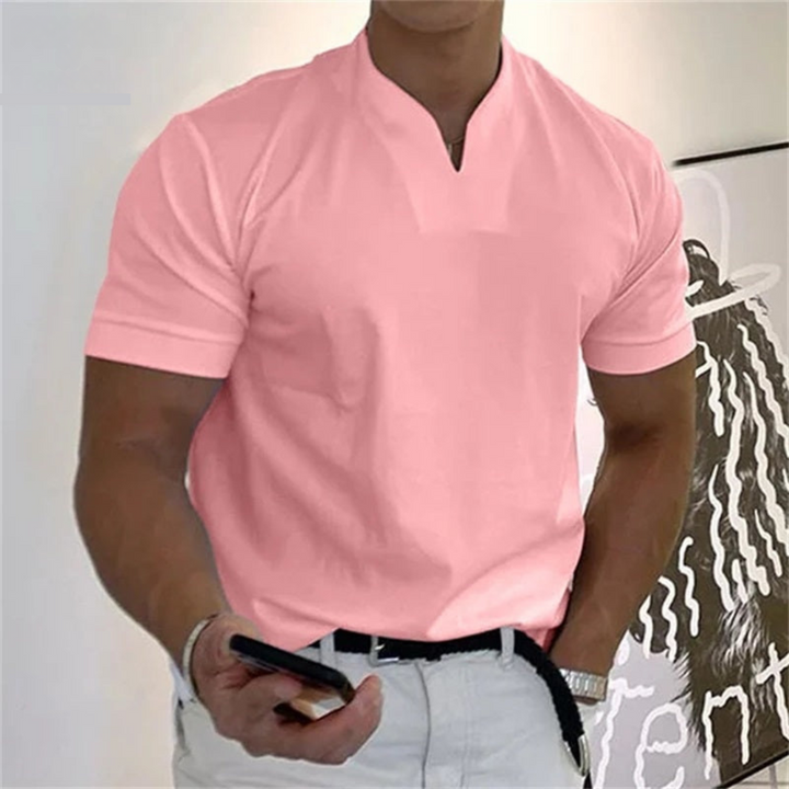 Dario | Men’s Short Sleeve Shirt featuring a Sharp Neck Accent