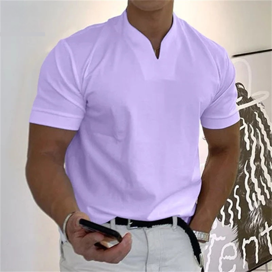 Dario | Men’s Short Sleeve Shirt featuring a Sharp Neck Accent