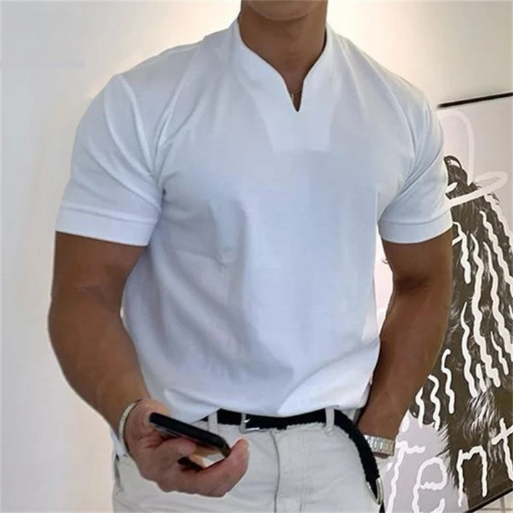 Dario | Men’s Short Sleeve Shirt featuring a Sharp Neck Accent