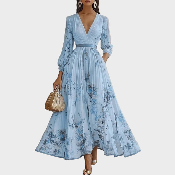 Isadora | Women’s Pleated Midi Dress featuring a Floral Art