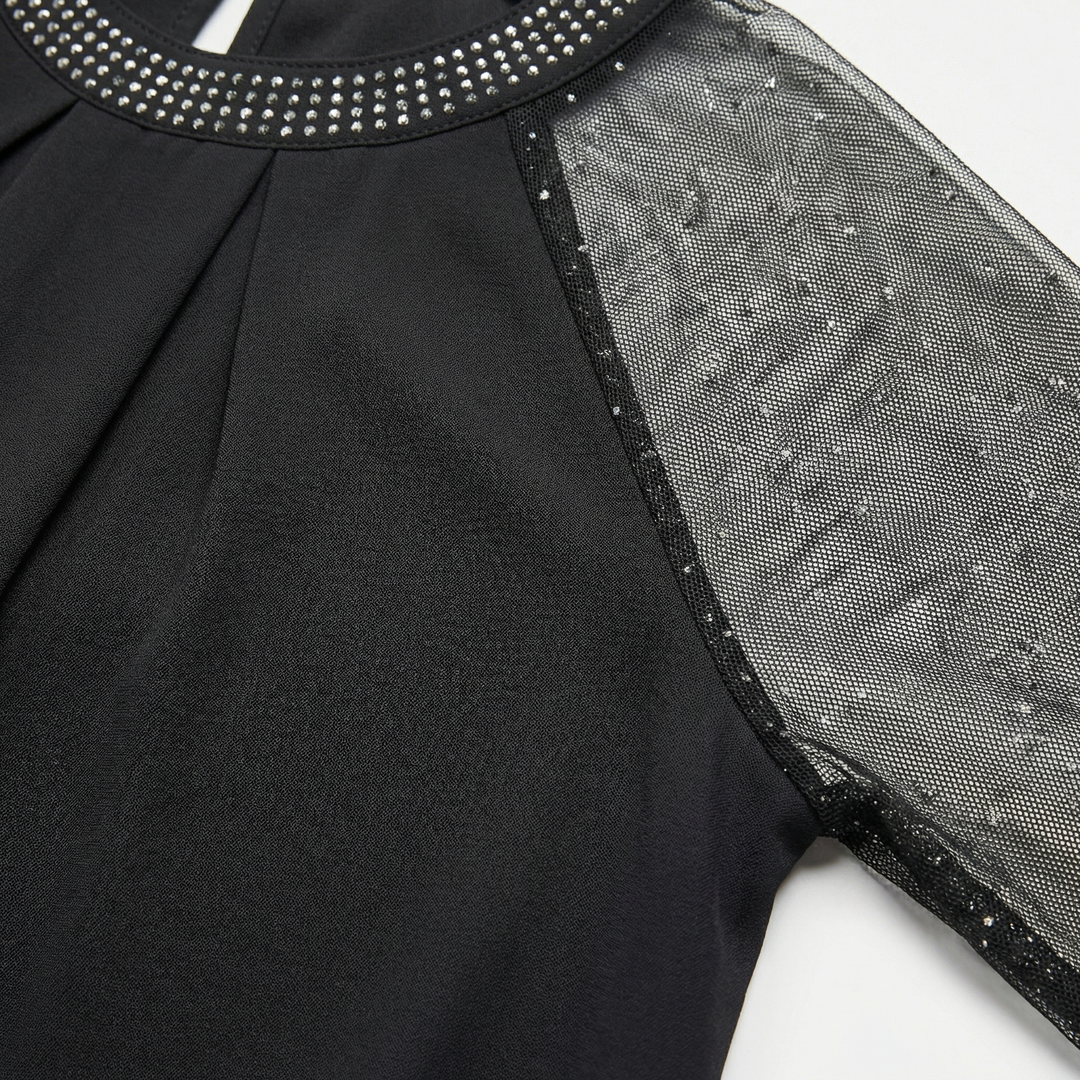 Noirelle | Women’s Long Sleeve Top with Embellished Neckline