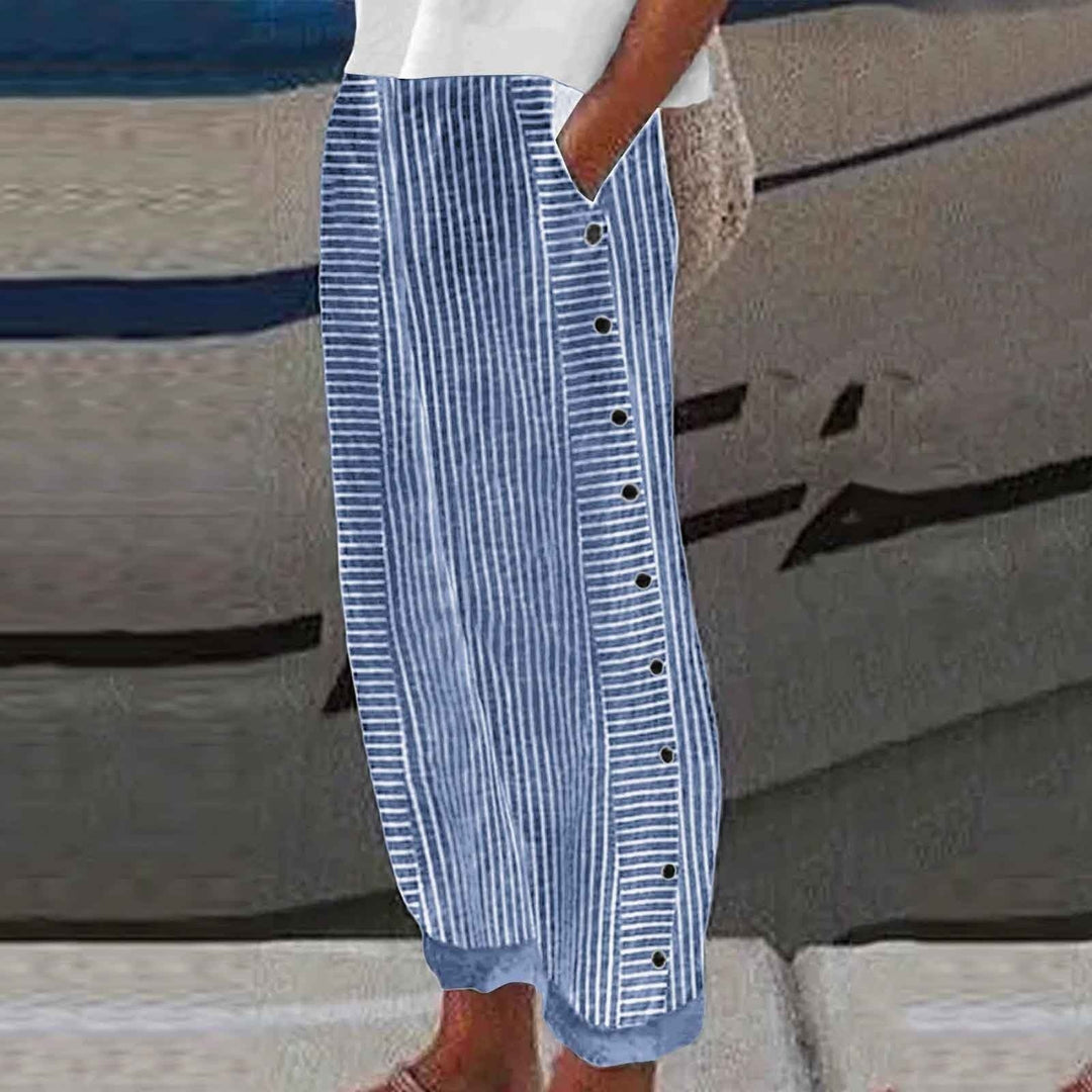 Sera™ - Striped Button-Accent Trousers