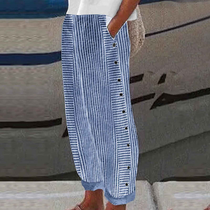 Sera™ - Striped Button-Accent Trousers