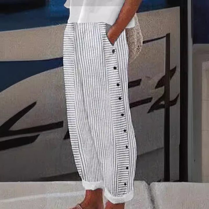 Sera™ - Striped Button-Accent Trousers