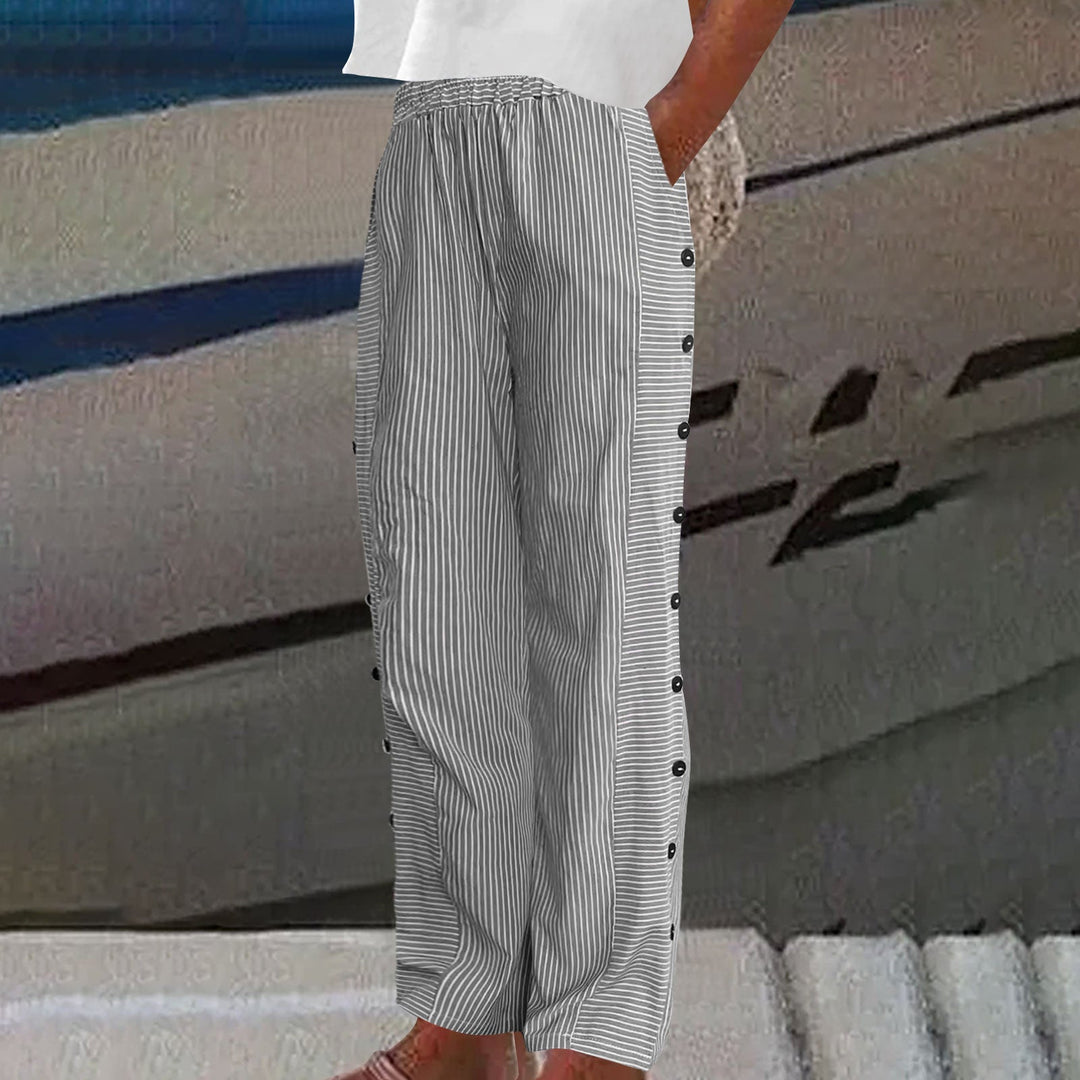 Sera™ - Striped Button-Accent Trousers