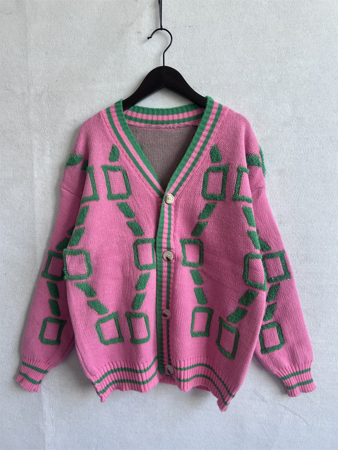 V-Neck Casual Colour Contrast Knit Cardigan