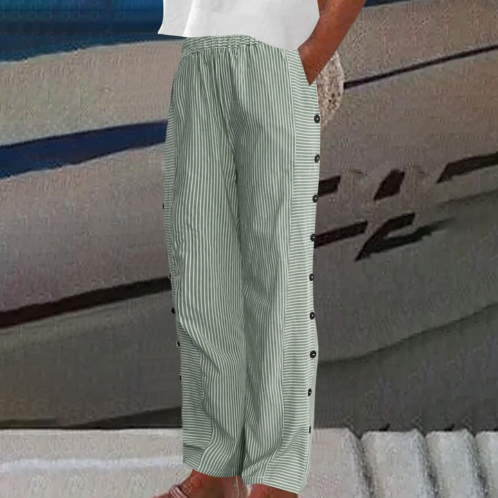 Sera™ - Striped Button-Accent Trousers