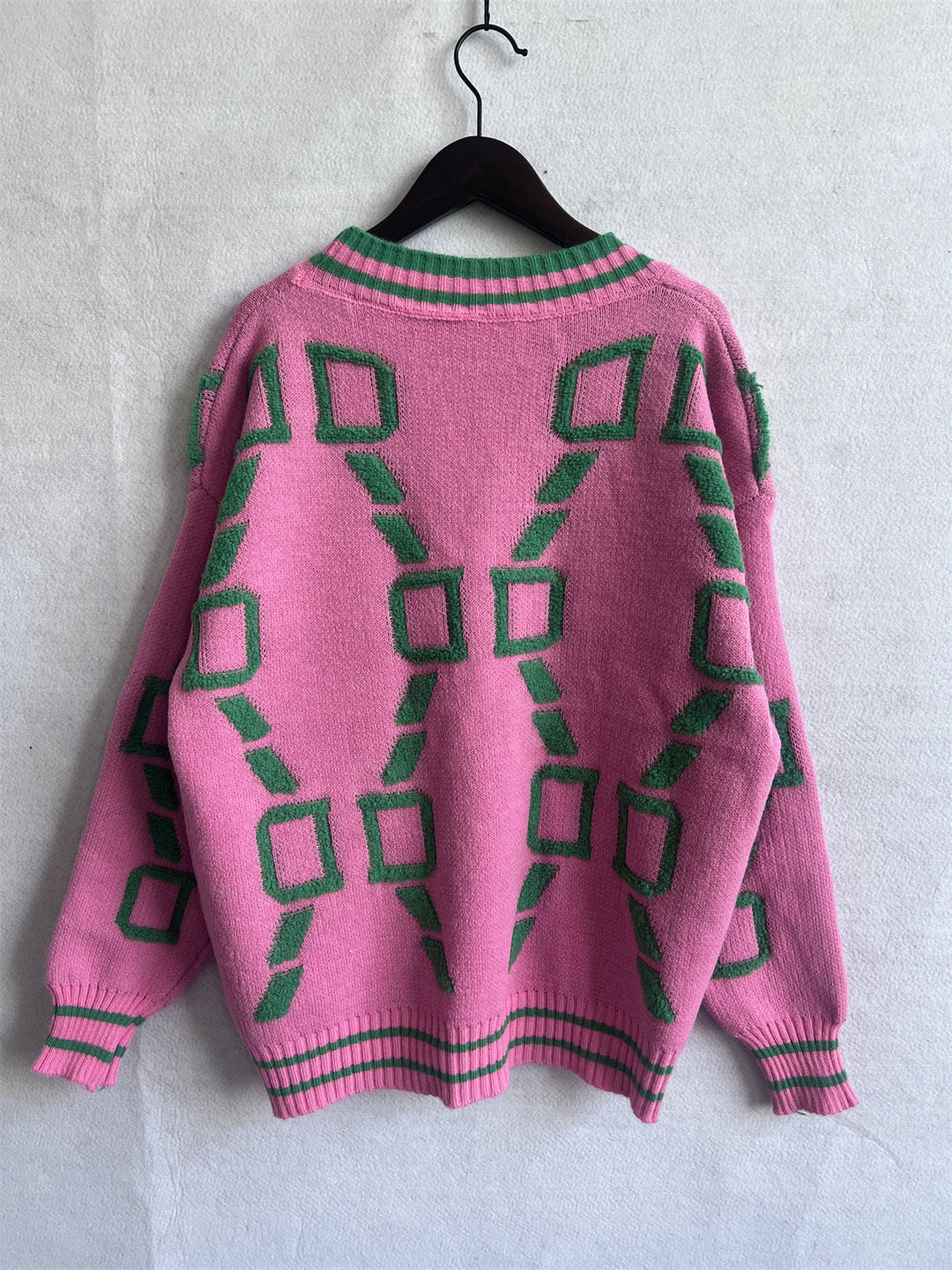 V-Neck Casual Colour Contrast Knit Cardigan