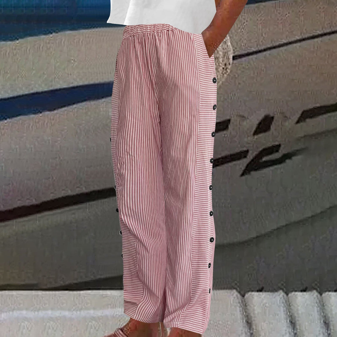 Sera™ - Striped Button-Accent Trousers