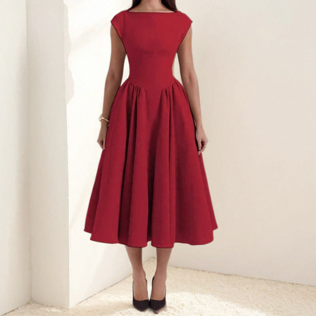 Elarina | Women’s Midi Dress with a Sculpted Bodice