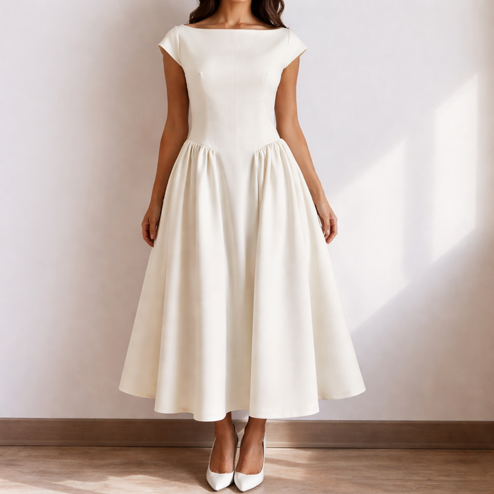 Elarina | Women’s Midi Dress with a Sculpted Bodice