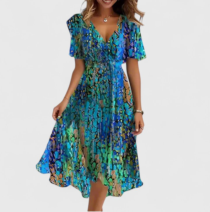 Elowira | Women’s Printed V-Neck Dress for Summer Days