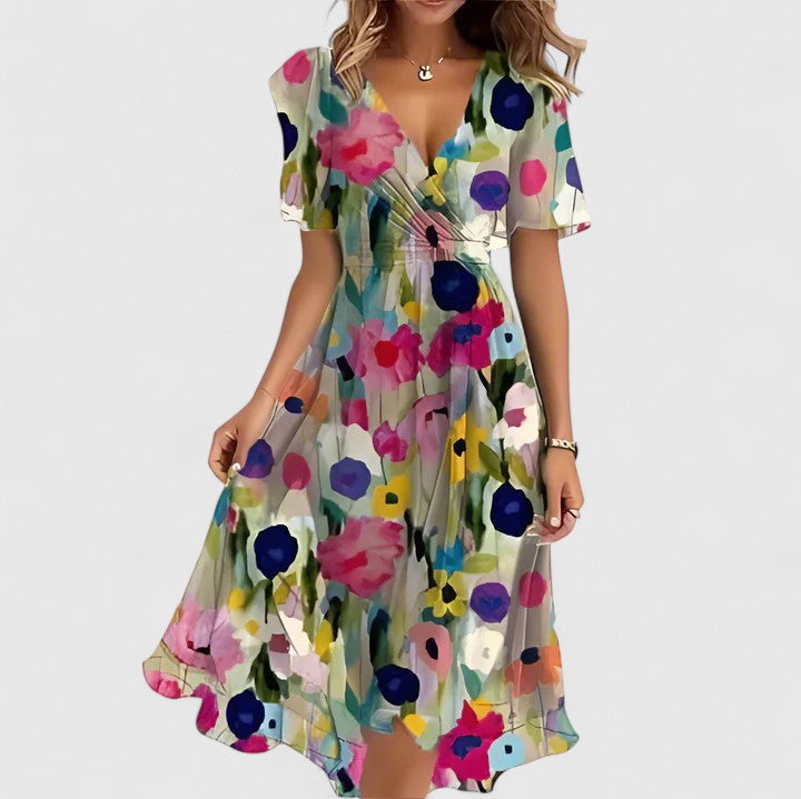 Elowira | Women’s Printed V-Neck Dress for Summer Days