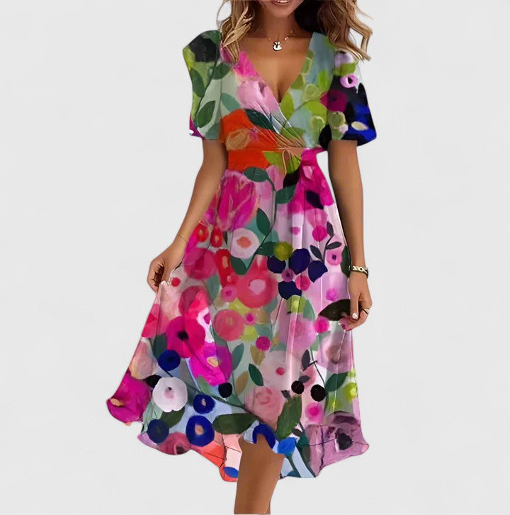 Elowira | Women’s Printed V-Neck Dress for Summer Days