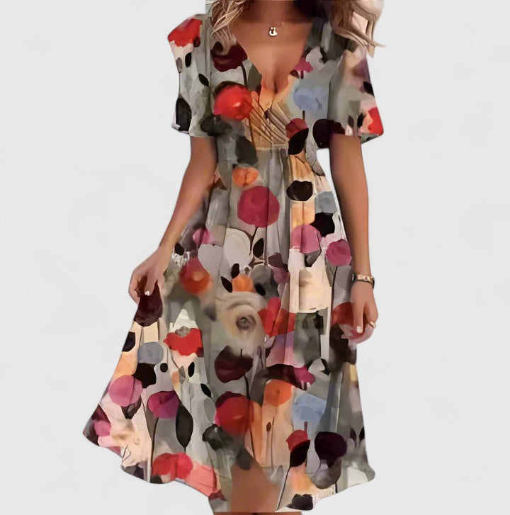 Elowira | Women’s Printed V-Neck Dress for Summer Days