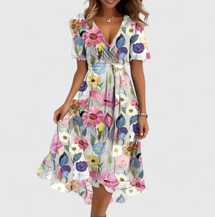 Elowira | Women’s Printed V-Neck Dress for Summer Days