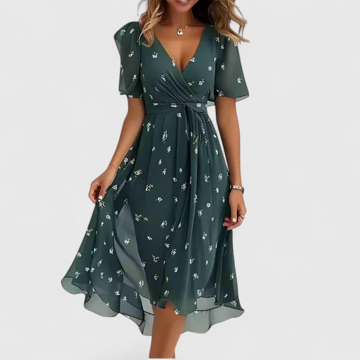 Elowira | Women’s Printed V-Neck Dress for Summer Days