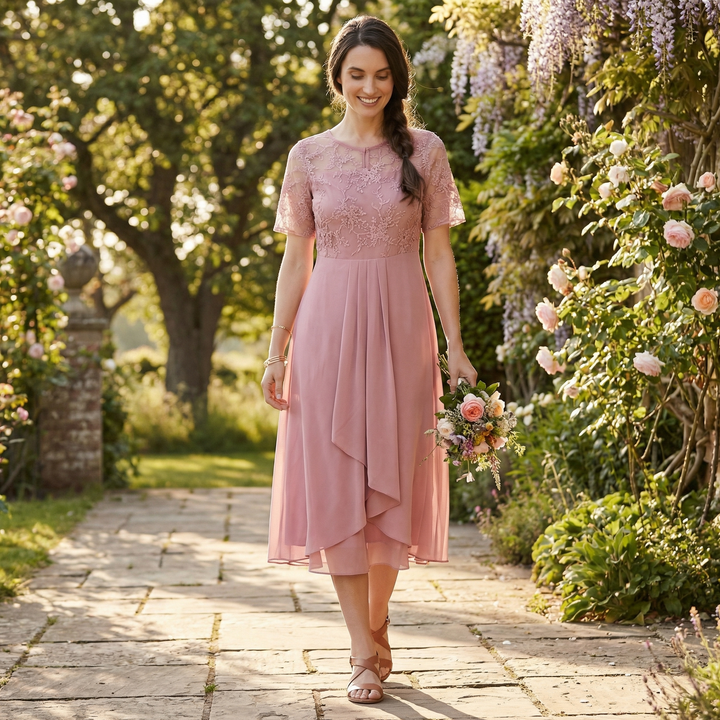 Roselyn | Women’s Midi Dress with Elegant Overlay Detail