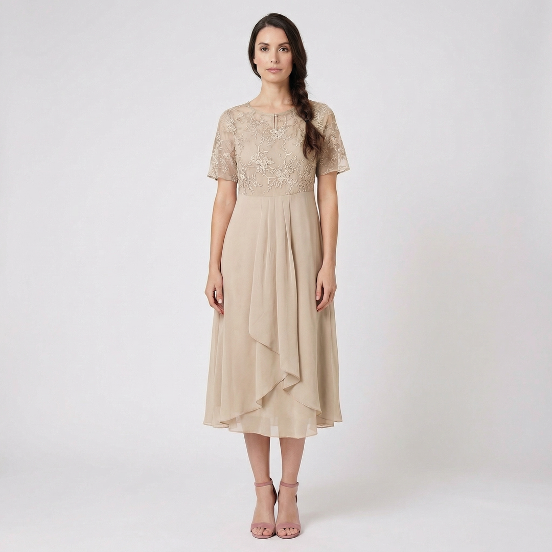 Roselyn | Women’s Midi Dress with Elegant Overlay Detail