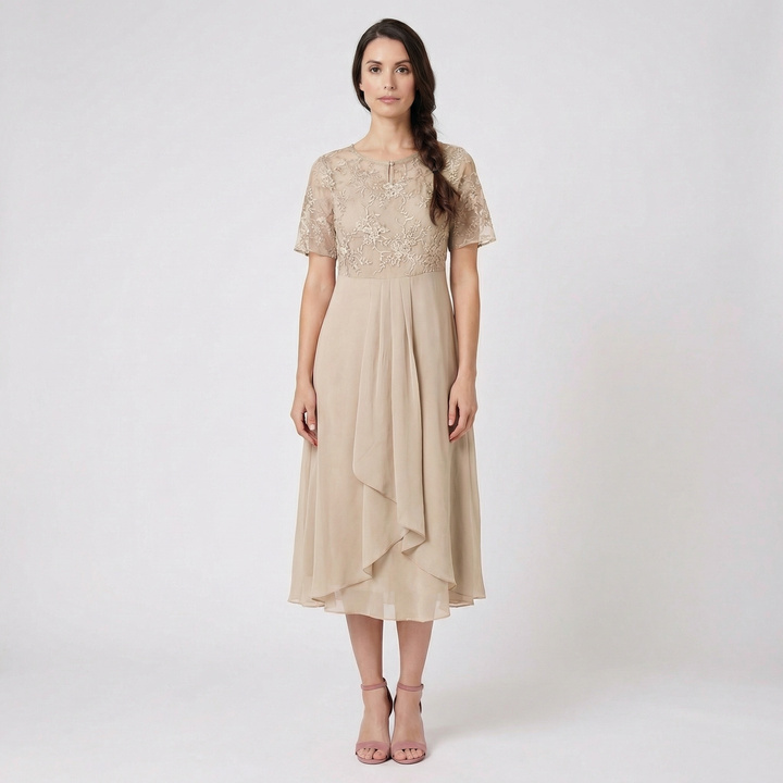 Roselyn | Women’s Midi Dress with Elegant Overlay Detail