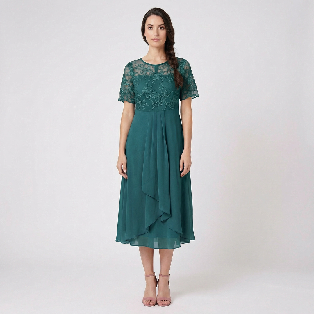 Roselyn | Women’s Midi Dress with Elegant Overlay Detail