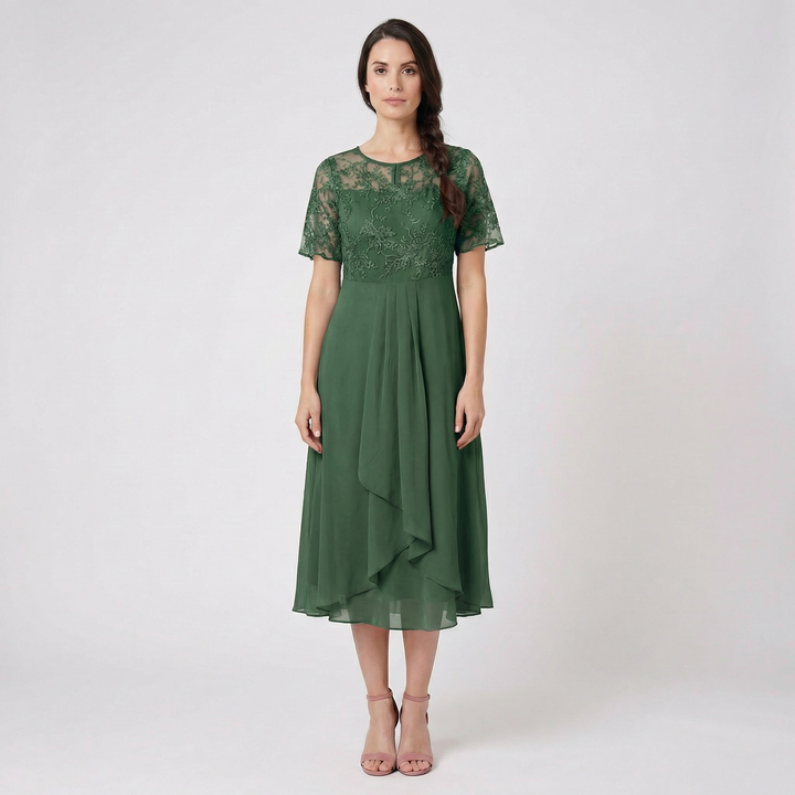 Roselyn | Women’s Midi Dress with Elegant Overlay Detail