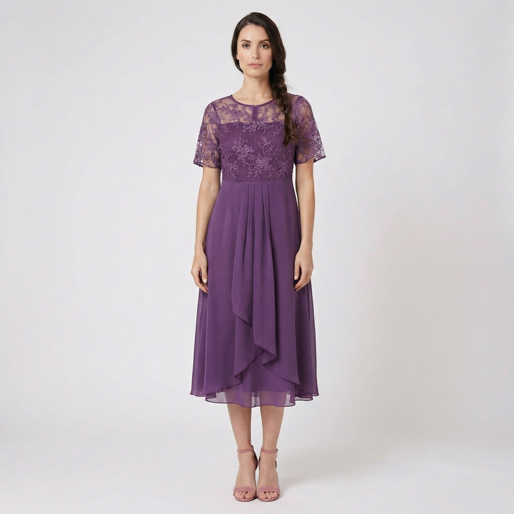 Roselyn | Women’s Midi Dress with Elegant Overlay Detail