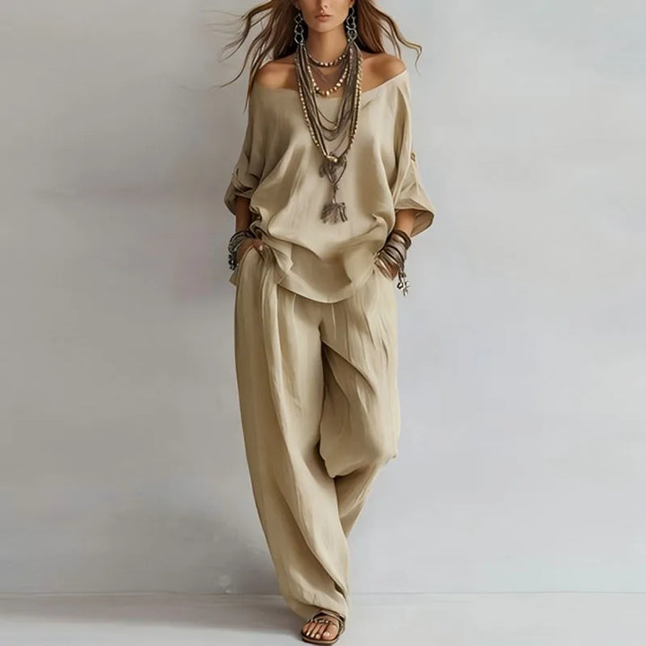 Eliara | Women’s Off-Shoulder Co-Ord Set in an Easy Wide-Leg Shape
