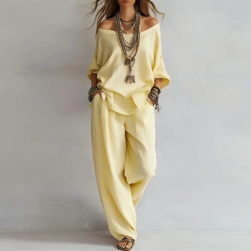 Eliara | Women’s Off-Shoulder Co-Ord Set in an Easy Wide-Leg Shape